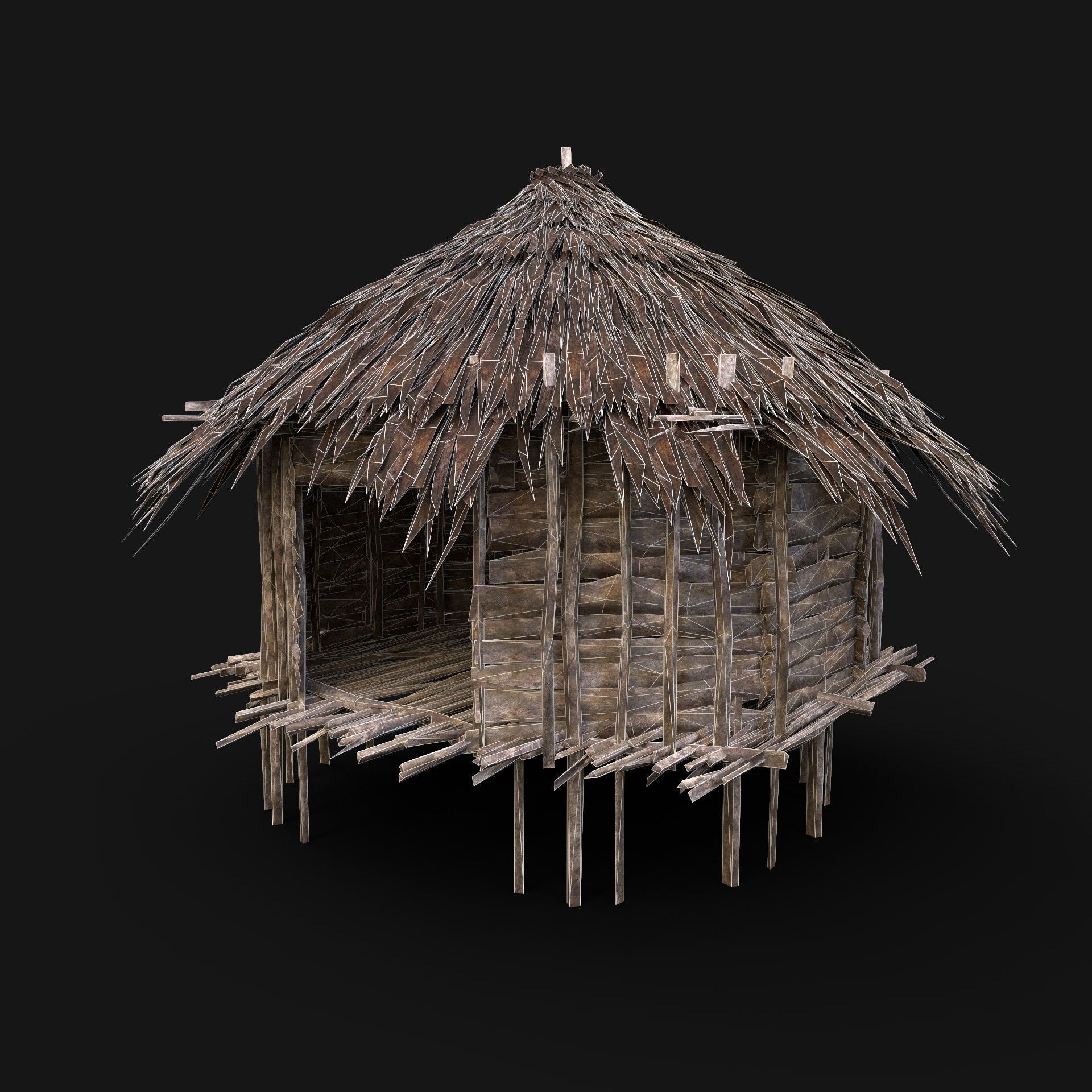 SIMPLE TRIBAL JUNGLE PRIMAL HUT HOUSE REED TREE SURVIVAL Low-poly 3D model_4
