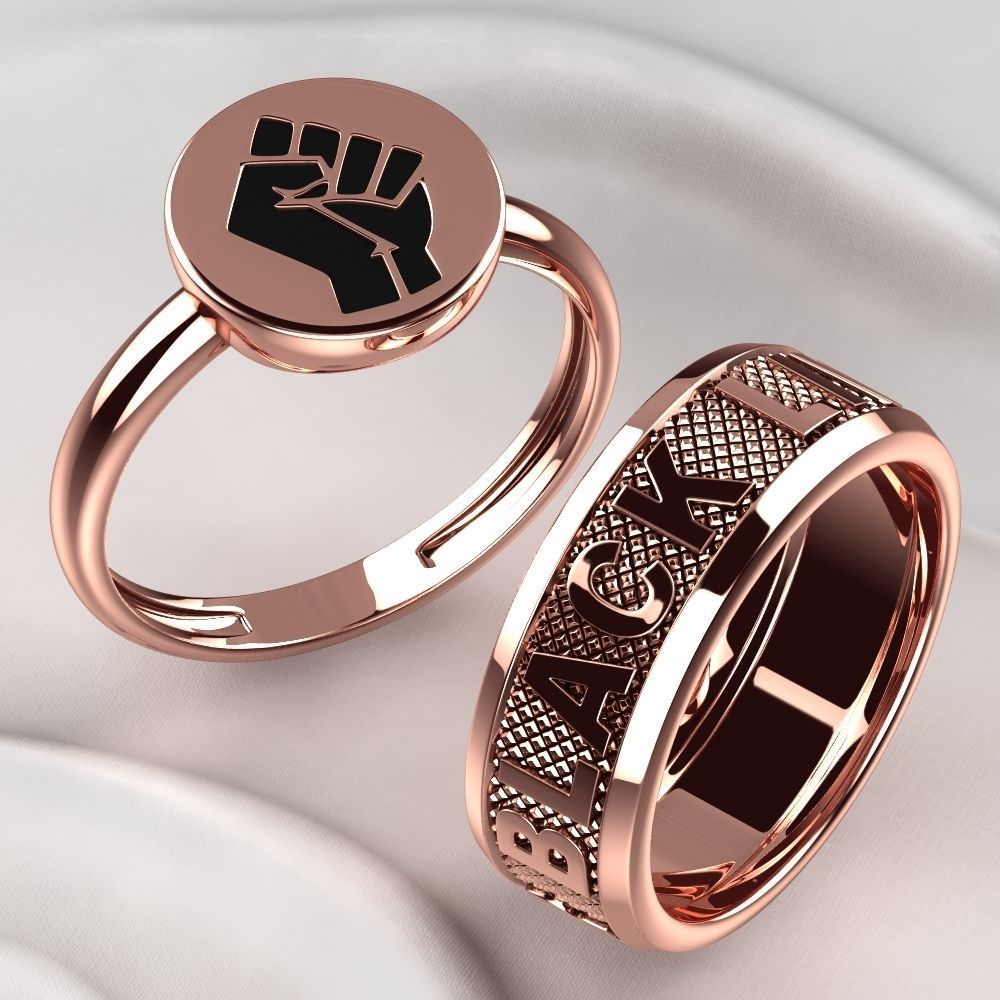 Black Lives Matter Two Rings with Rhodium Plating and Enamel 3D print model_3