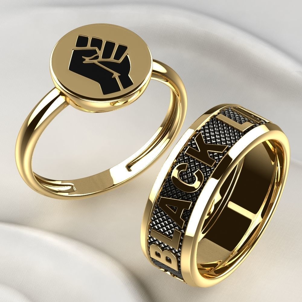 Black Lives Matter Two Rings with Rhodium Plating and Enamel 3D print model_6