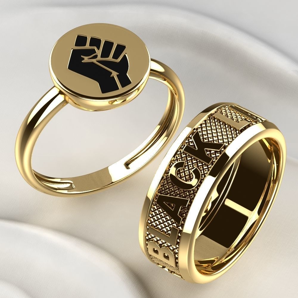 Black Lives Matter Two Rings with Rhodium Plating and Enamel 3D print model_5
