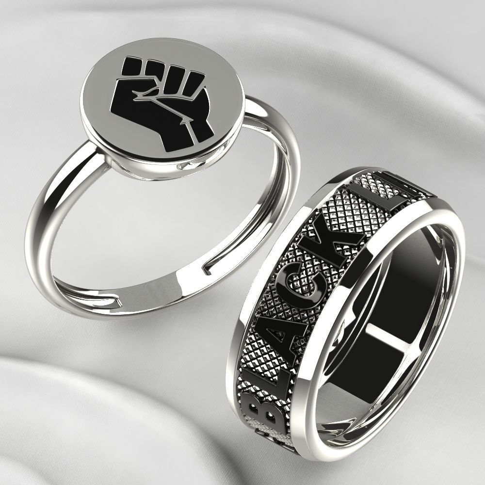 Black Lives Matter Two Rings with Rhodium Plating and Enamel 3D print model_1
