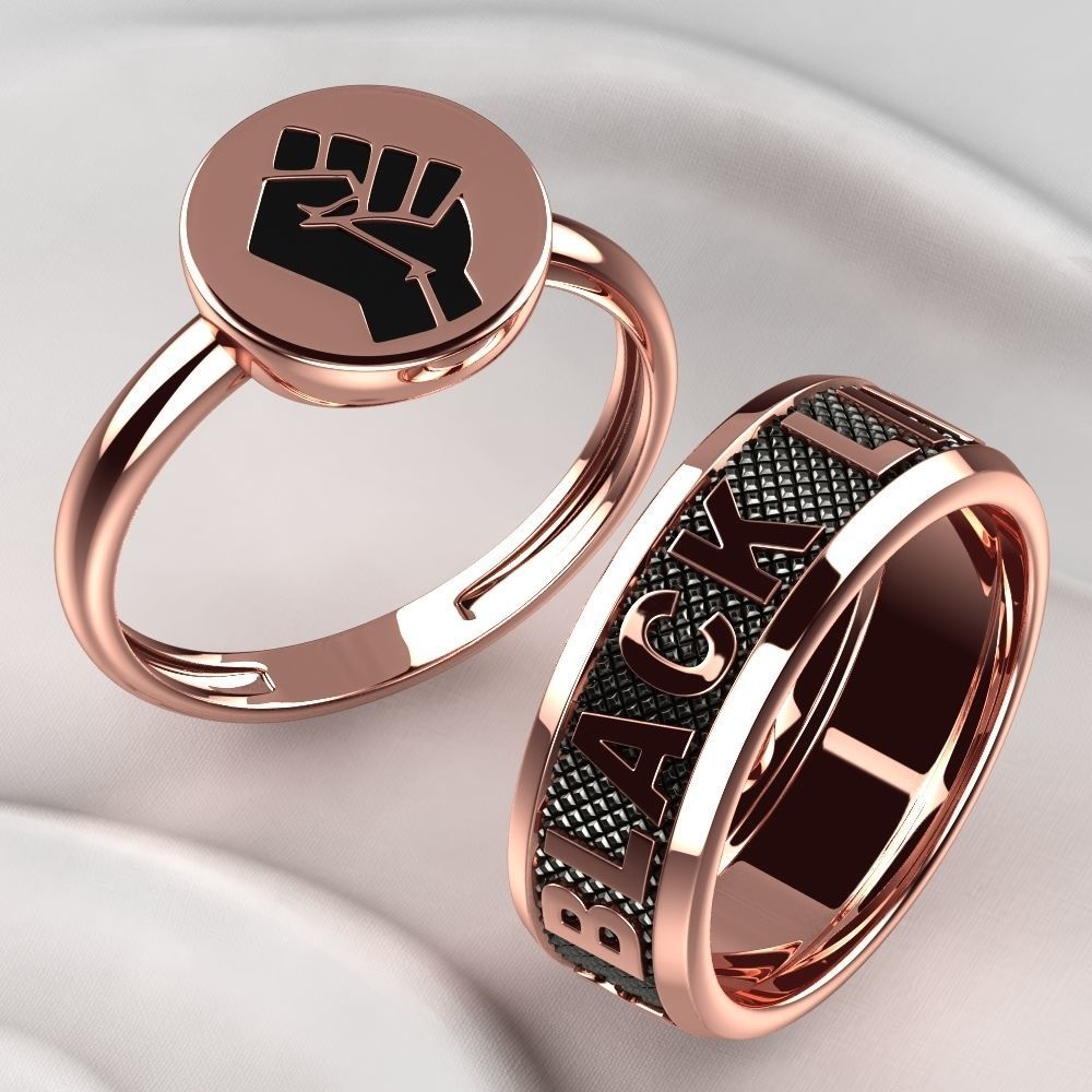 Black Lives Matter Two Rings with Rhodium Plating and Enamel 3D print model_4