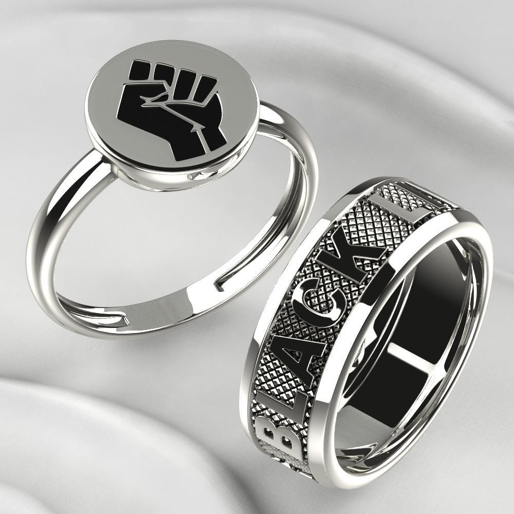 Black Lives Matter Two Rings with Rhodium Plating and Enamel 3D print model_2