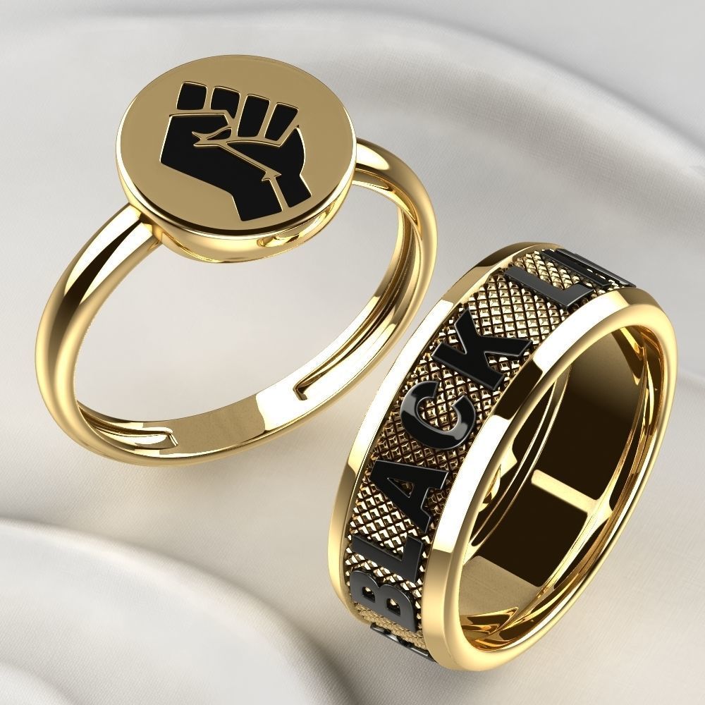 Black Lives Matter Two Rings with Rhodium Plating and Enamel 3D print model_7