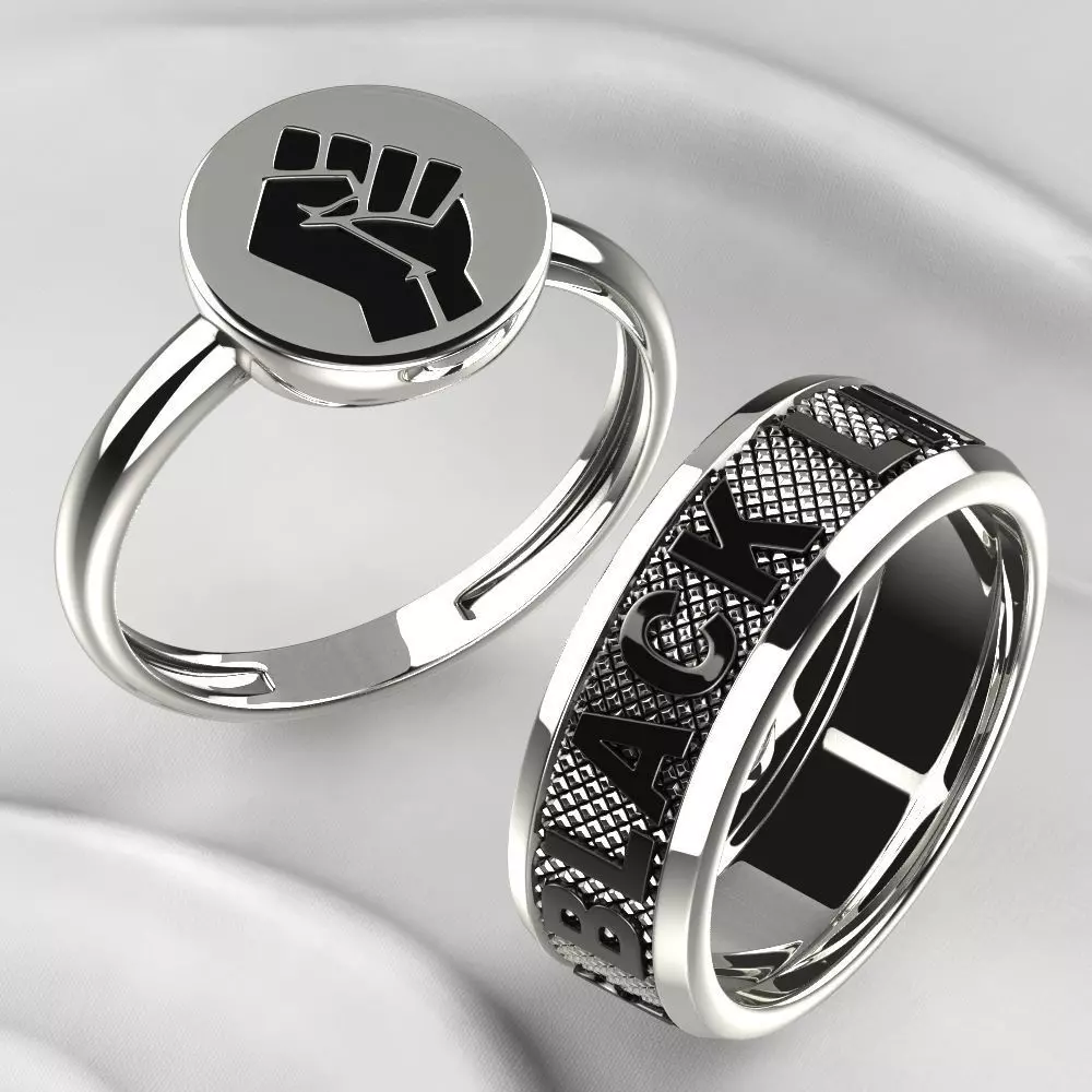 Black Lives Matter Two Rings with Rhodium Plating and Enamel 3D print model_0