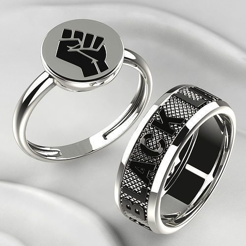 Black Lives Matter Two Rings with Rhodium Plating and Enamel 3D print model
