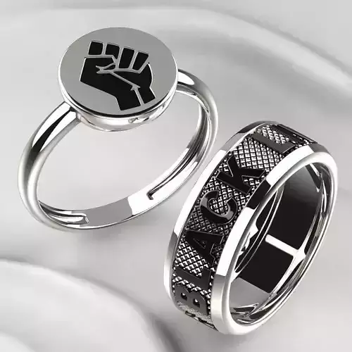 Black Lives Matter Two Rings with Rhodium Plating and Enamel 3D print model
