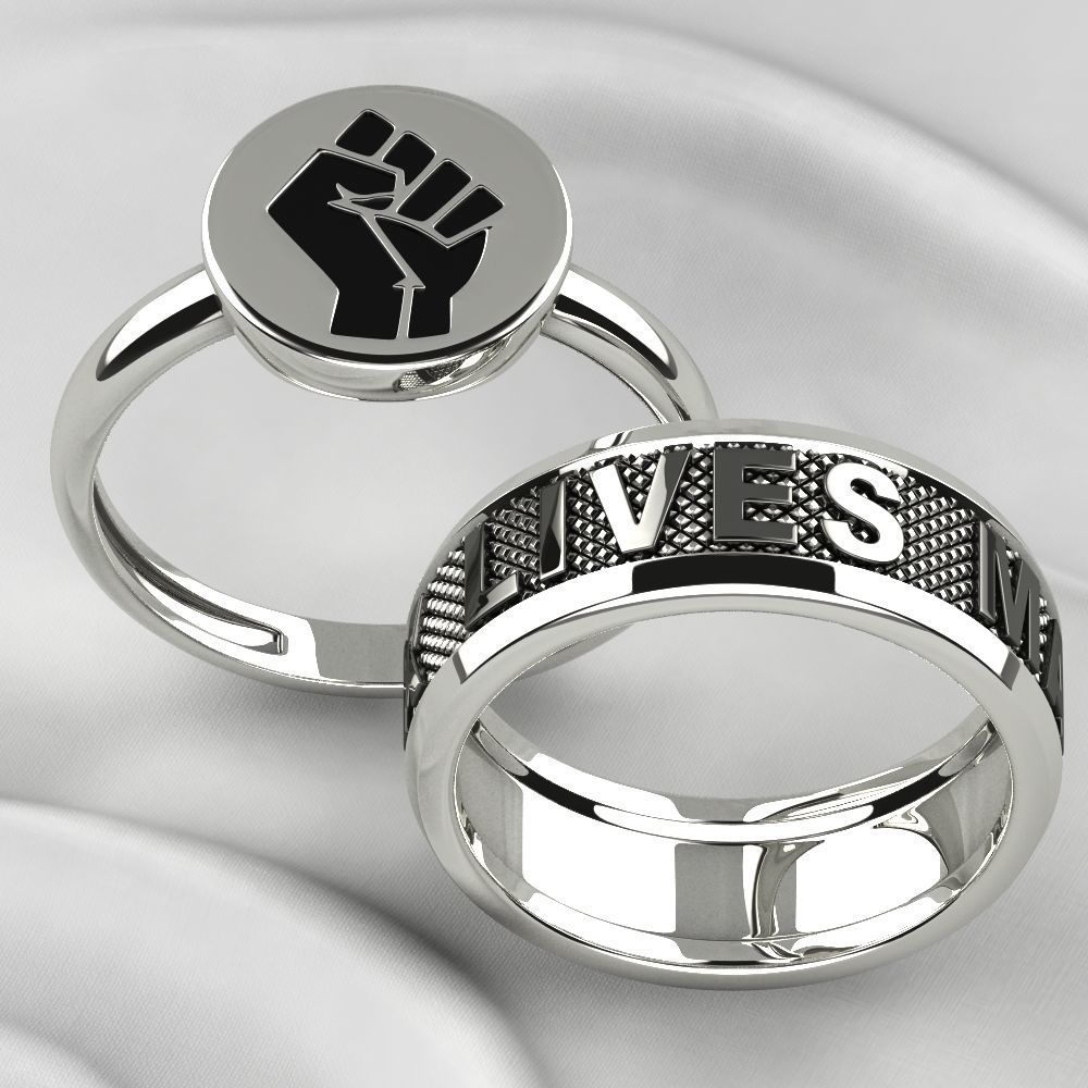 Black Lives Matter Two Rings with Rhodium Plating and Enamel 3D print model_8