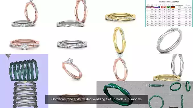 Gorgeous rope style twisted Wedding Set 3dmodels