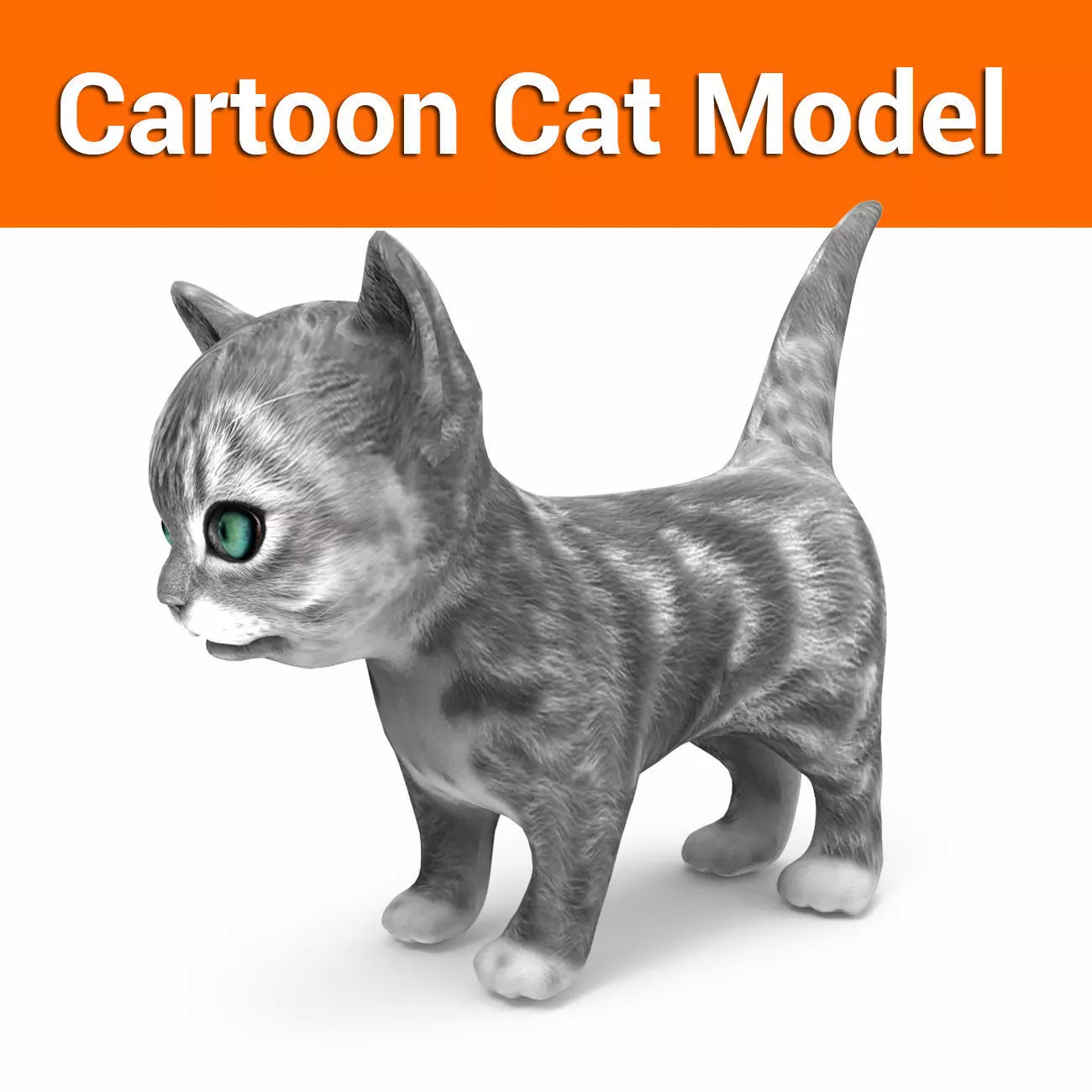 3D Cartoon cute cat Low-poly 3D model_0