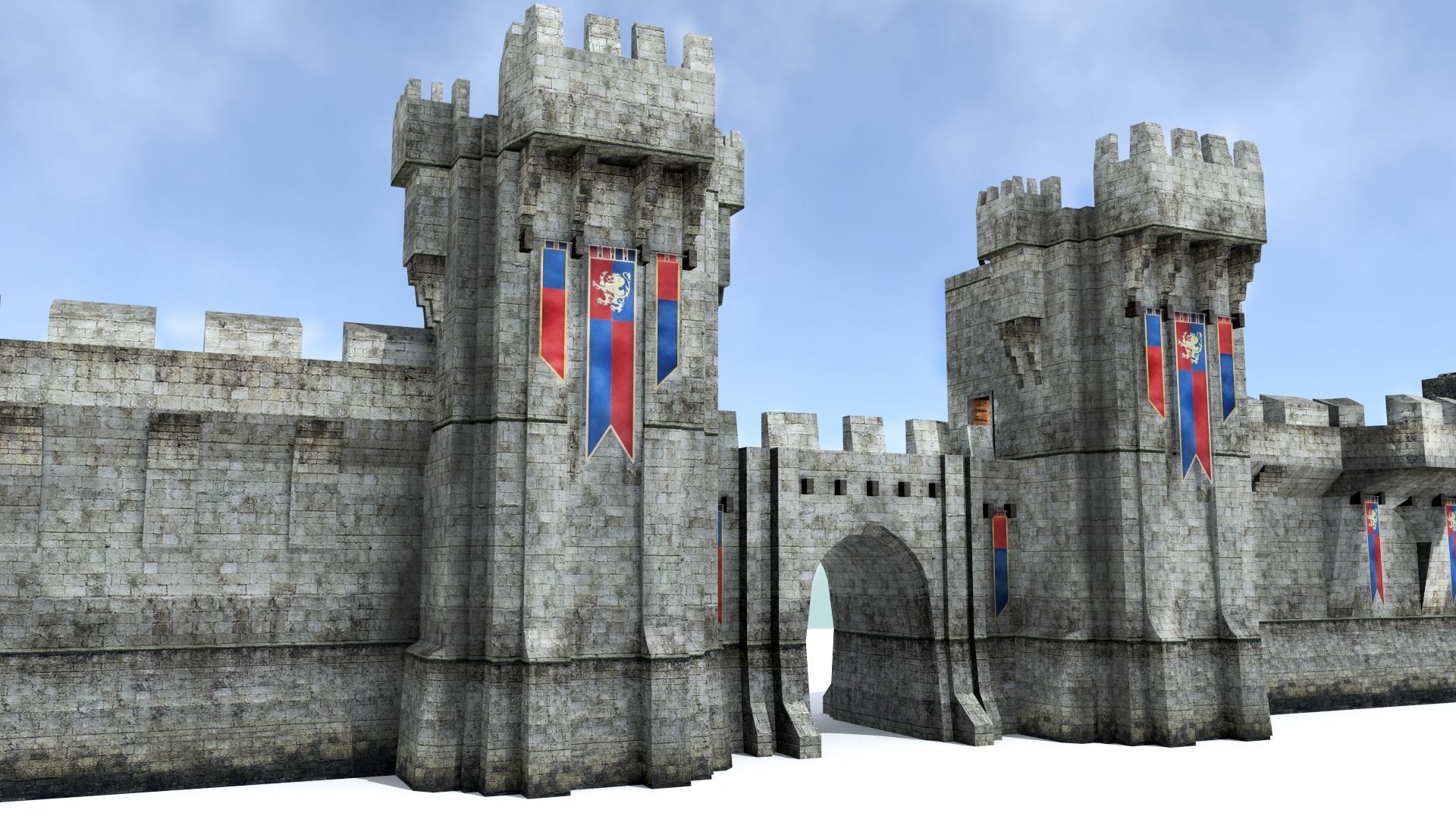 Medieval City Walls - Modular Low-poly 3D model_1