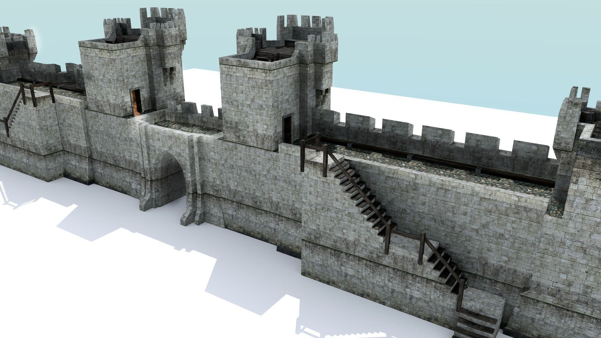 Medieval City Walls - Modular Low-poly 3D model_2