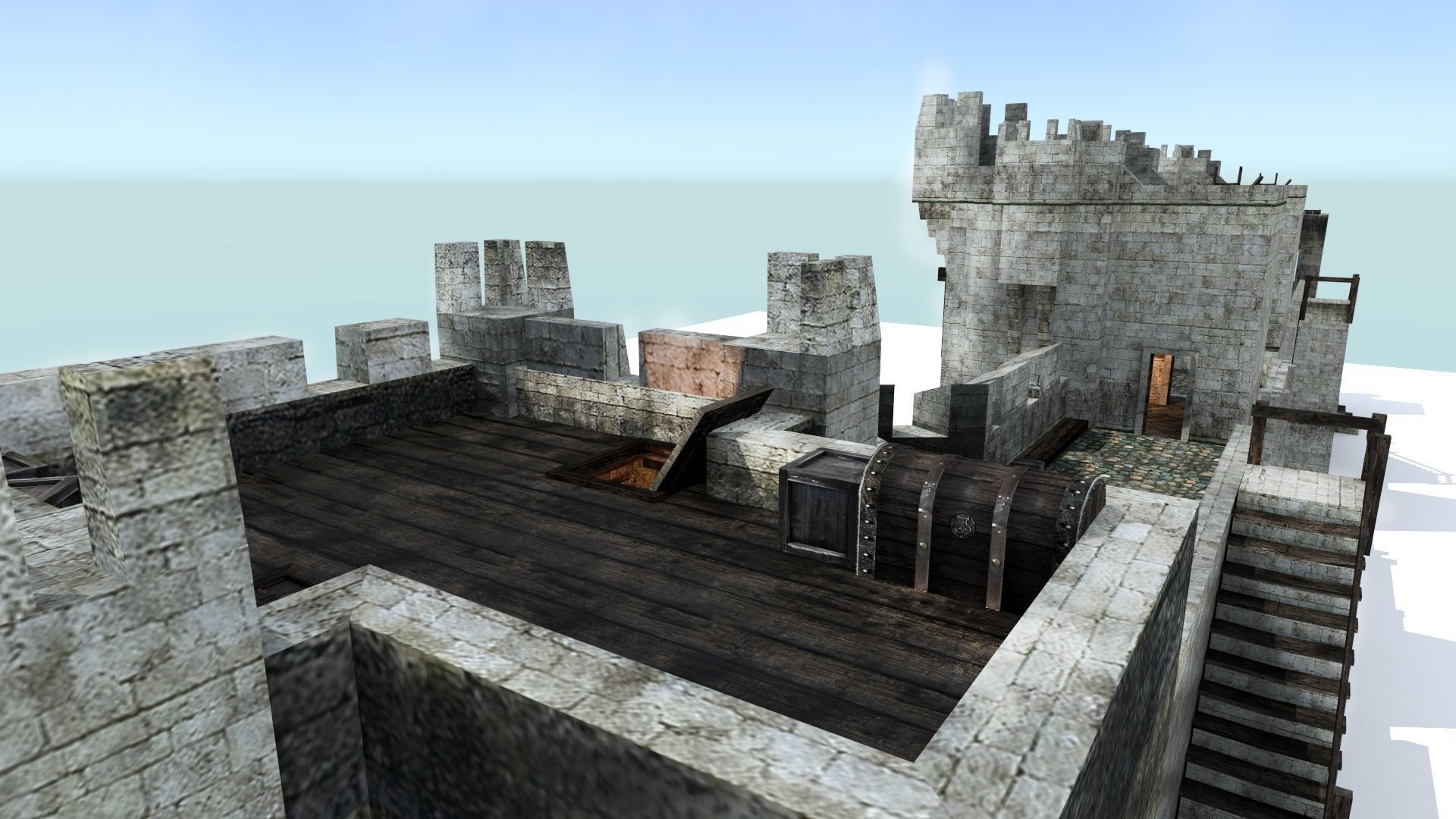 Medieval City Walls - Modular Low-poly 3D model_4