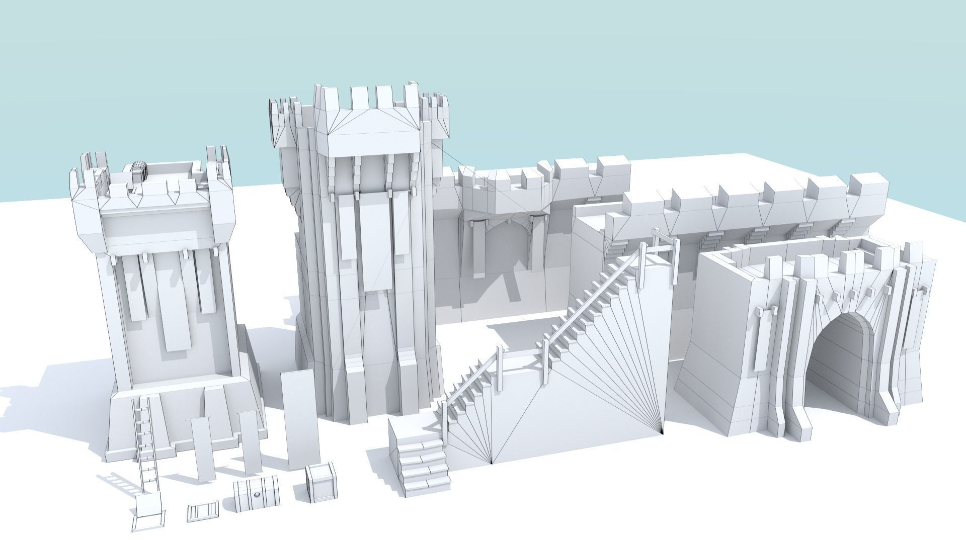 Medieval City Walls - Modular Low-poly 3D model_6