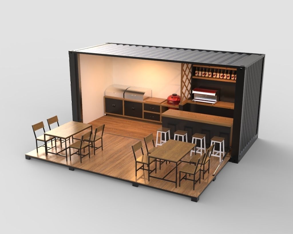 Bar Grill Container Cafe 3D model_4