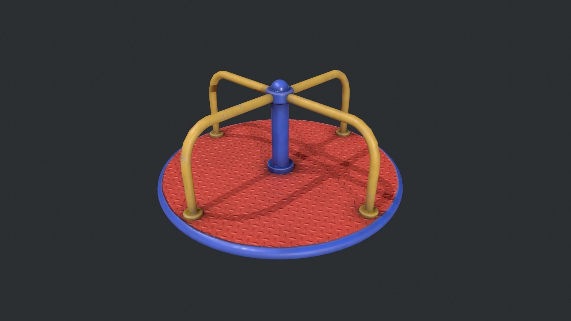 Playground Roundabout - Red Low-poly 3D model_4
