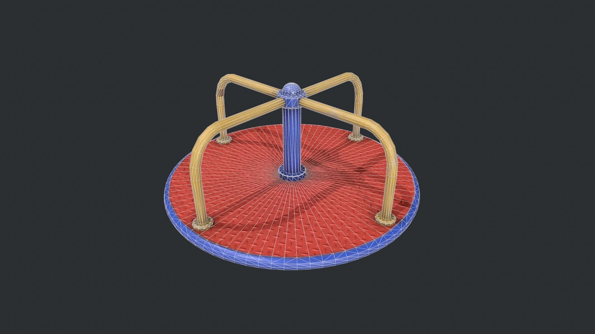 Playground Roundabout - Red Low-poly 3D model_26
