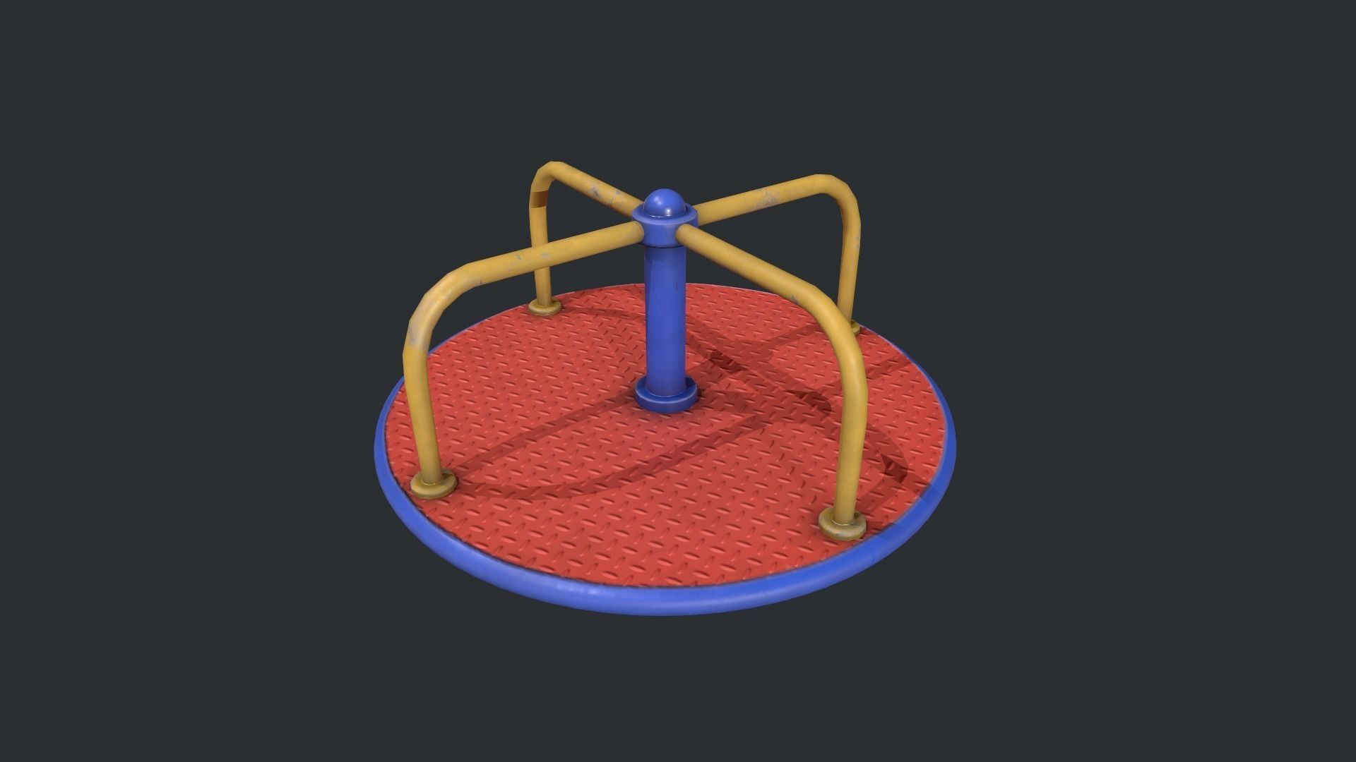 Playground Roundabout - Red Low-poly 3D model_14