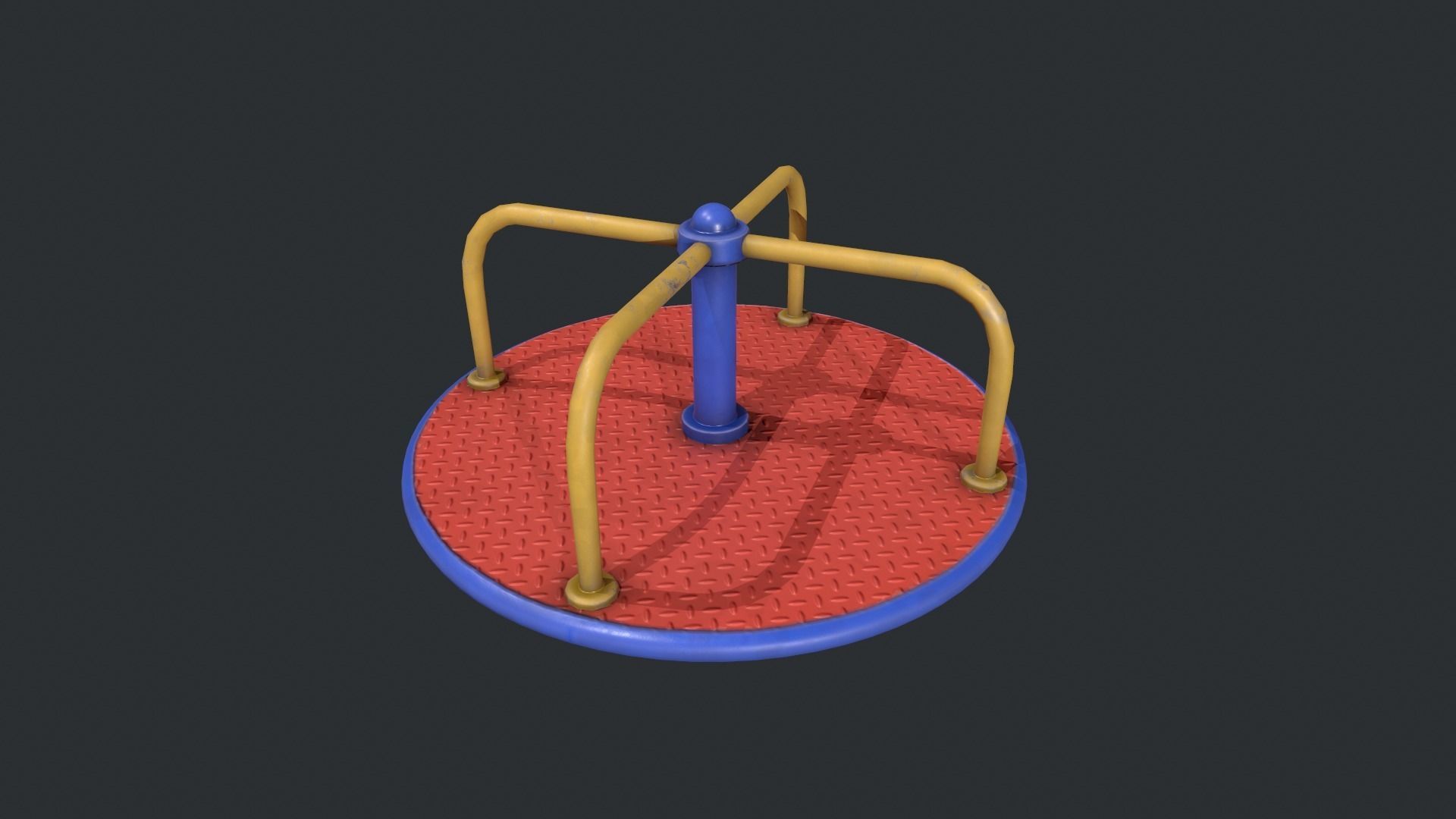 Playground Roundabout - Red Low-poly 3D model_3