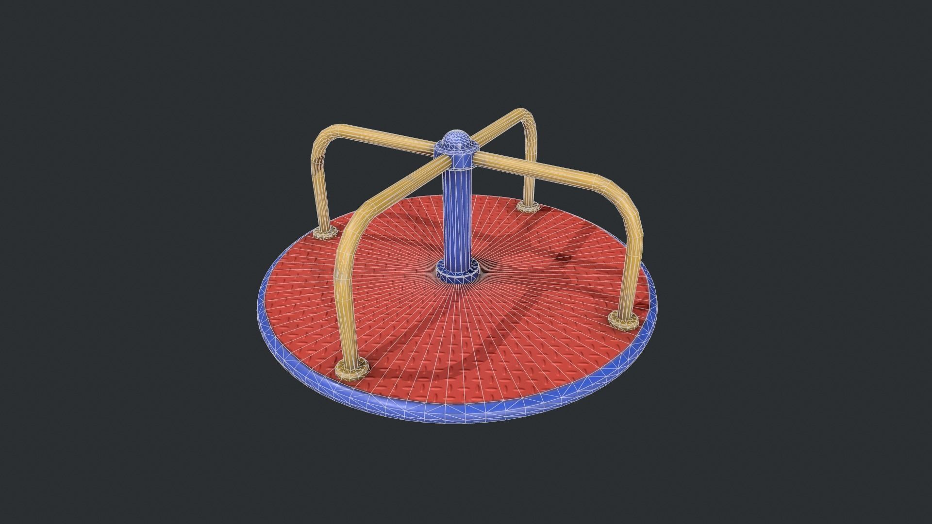 Playground Roundabout - Red Low-poly 3D model_28