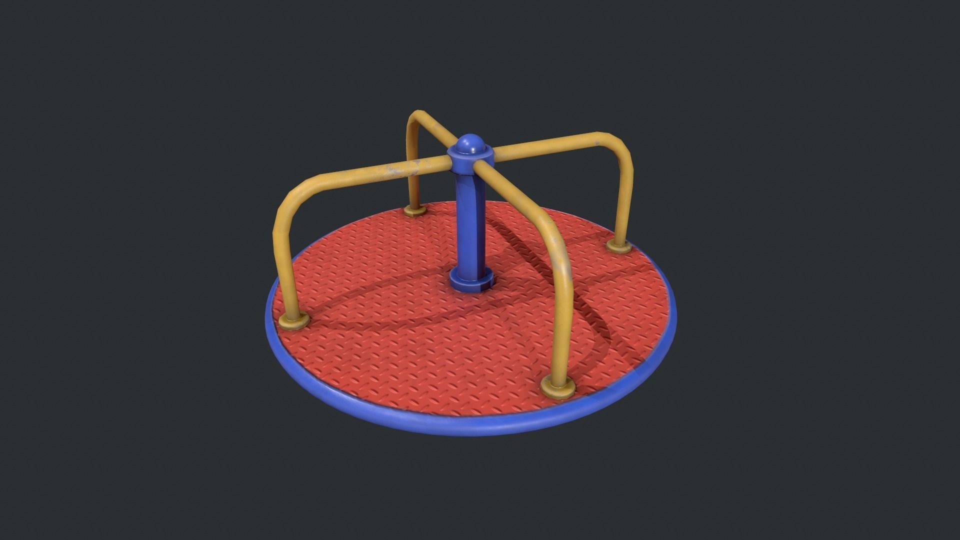 Playground Roundabout - Red Low-poly 3D model_12