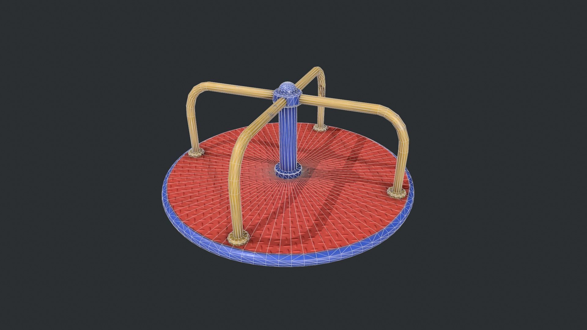 Playground Roundabout - Red Low-poly 3D model_20