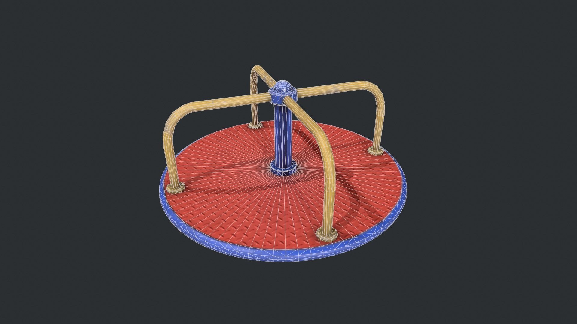 Playground Roundabout - Red Low-poly 3D model_10