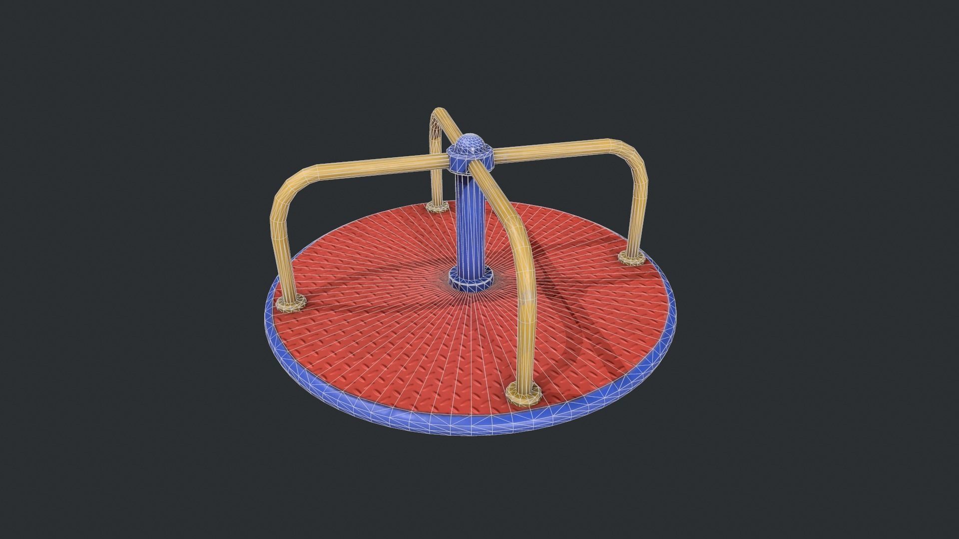Playground Roundabout - Red Low-poly 3D model_27