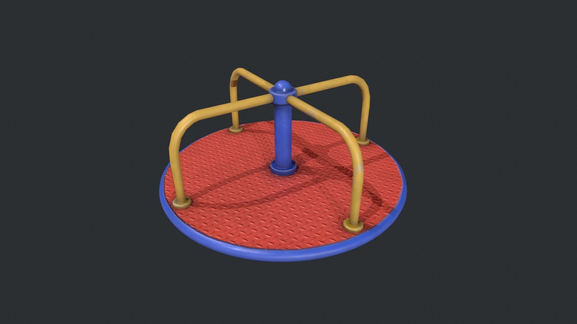 Playground Roundabout - Red Low-poly 3D model_16
