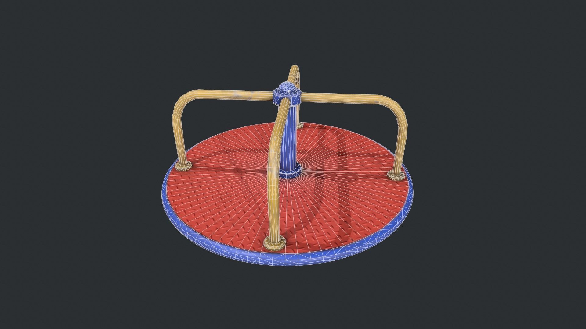 Playground Roundabout - Red Low-poly 3D model_6