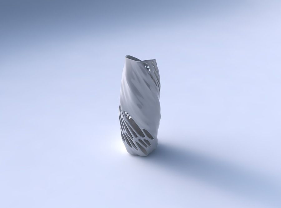 Vase twisted arc hexagon with organic lattice half solid 3D print model_3