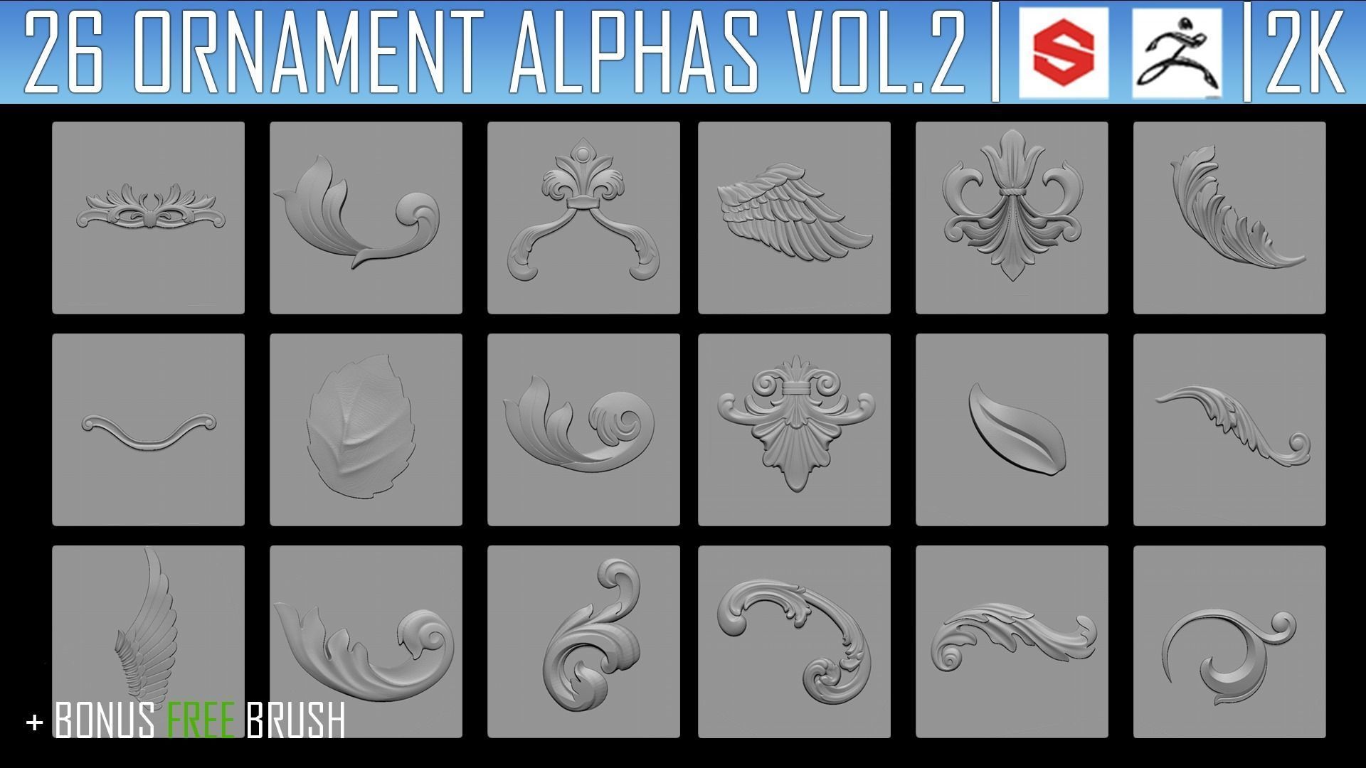 Ornament ZBRush Alphas and Brush 3D model_1