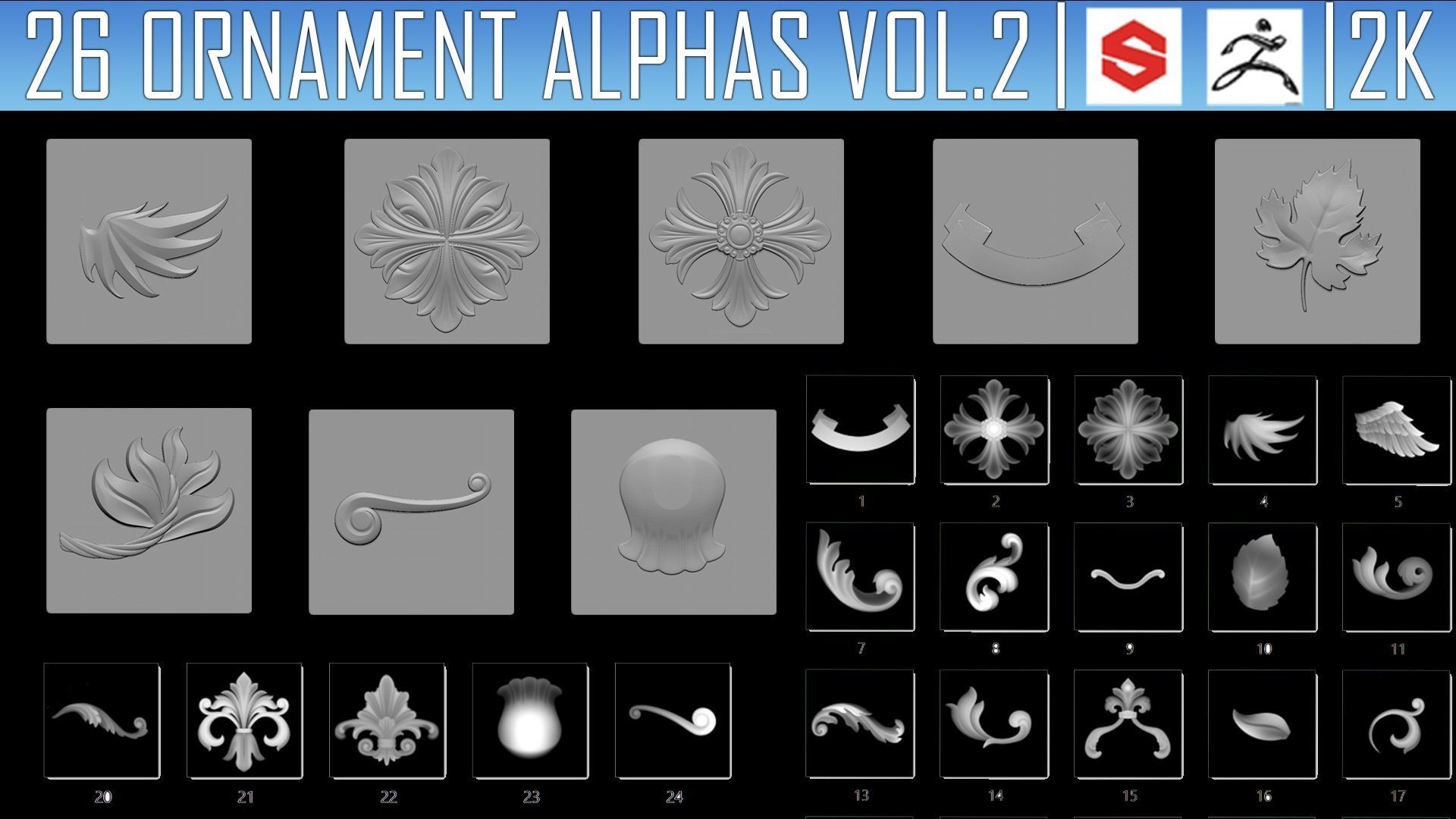 Ornament ZBRush Alphas and Brush 3D model_2