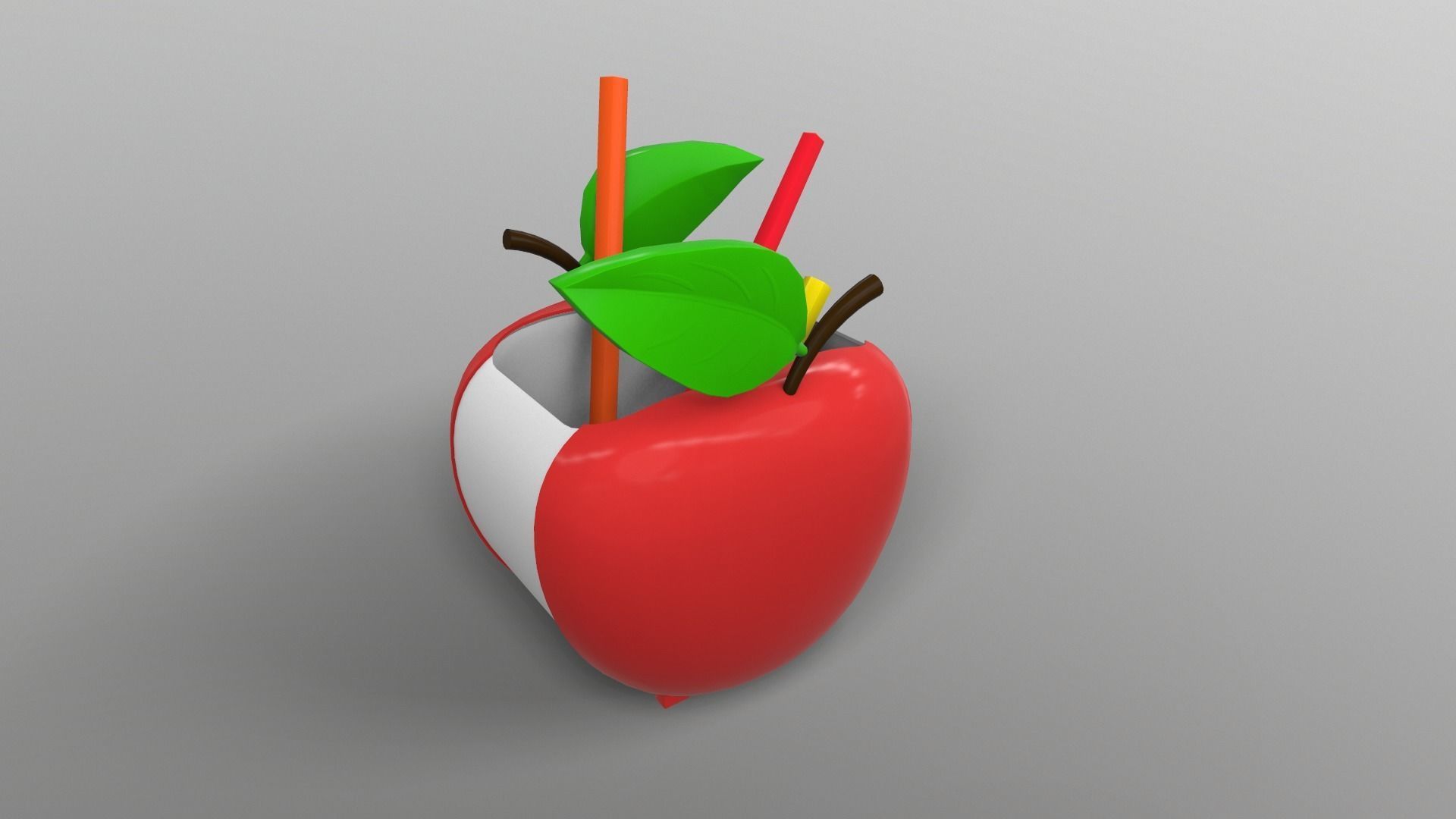 Red Apple Pencil Box  Low-poly 3D model_2