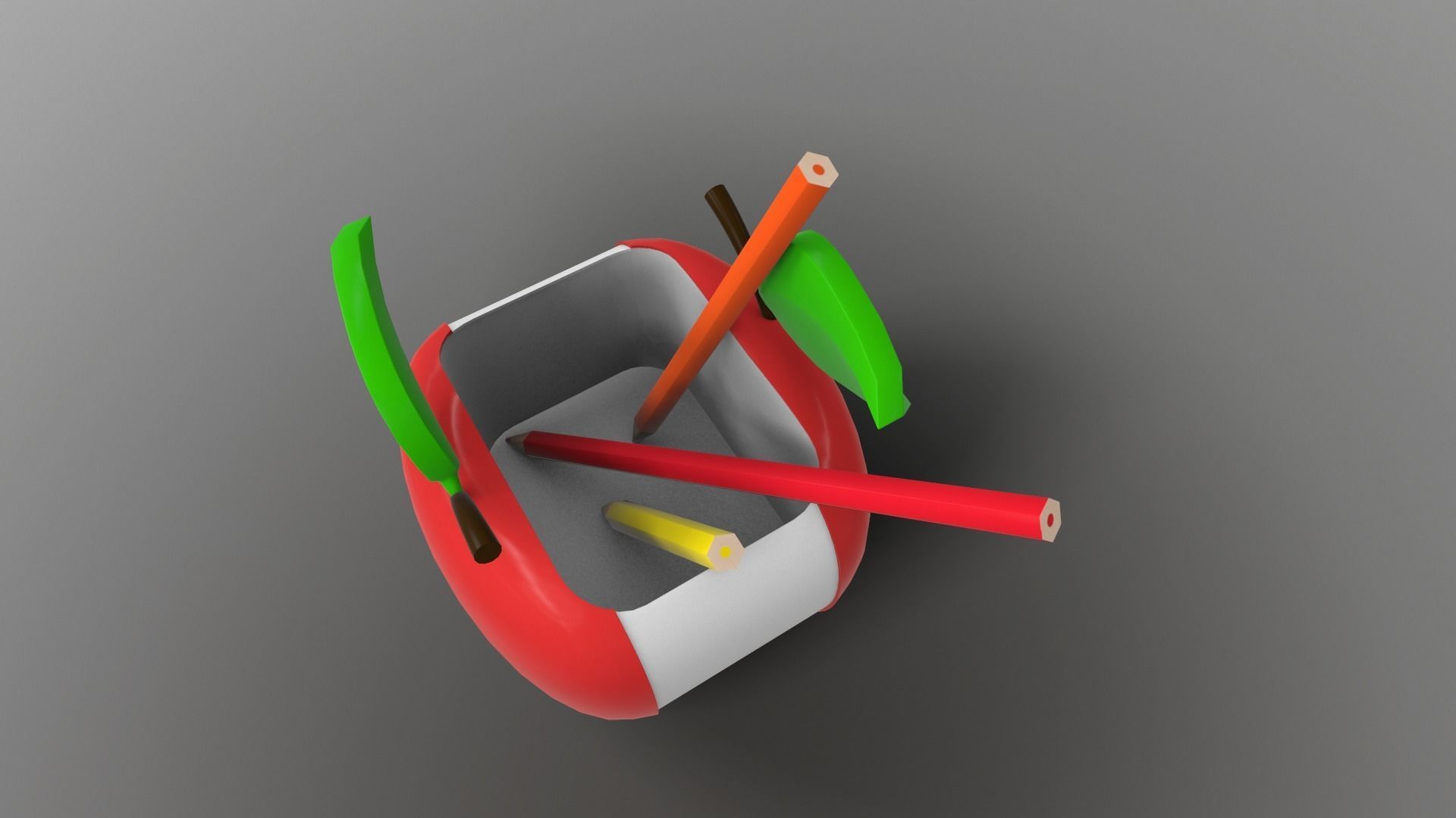 Red Apple Pencil Box  Low-poly 3D model_3