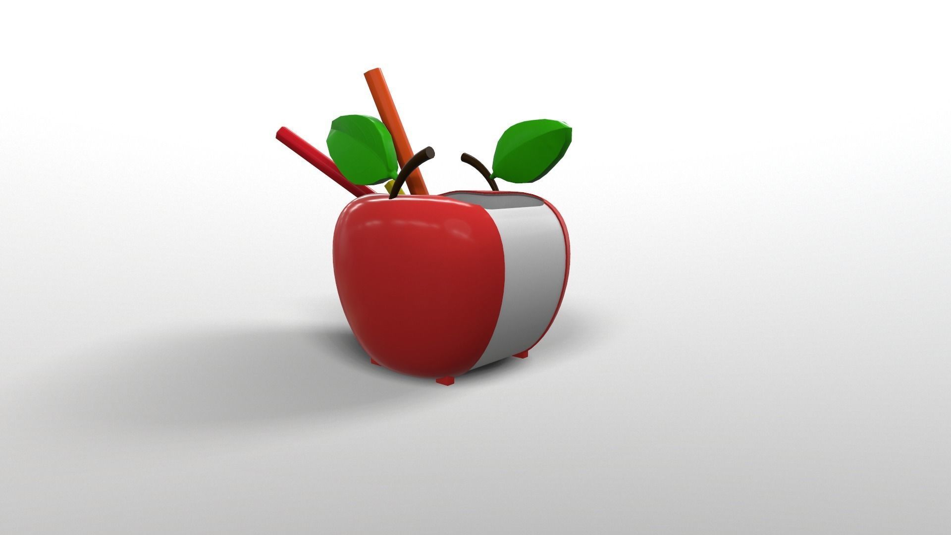 Red Apple Pencil Box  Low-poly 3D model_5
