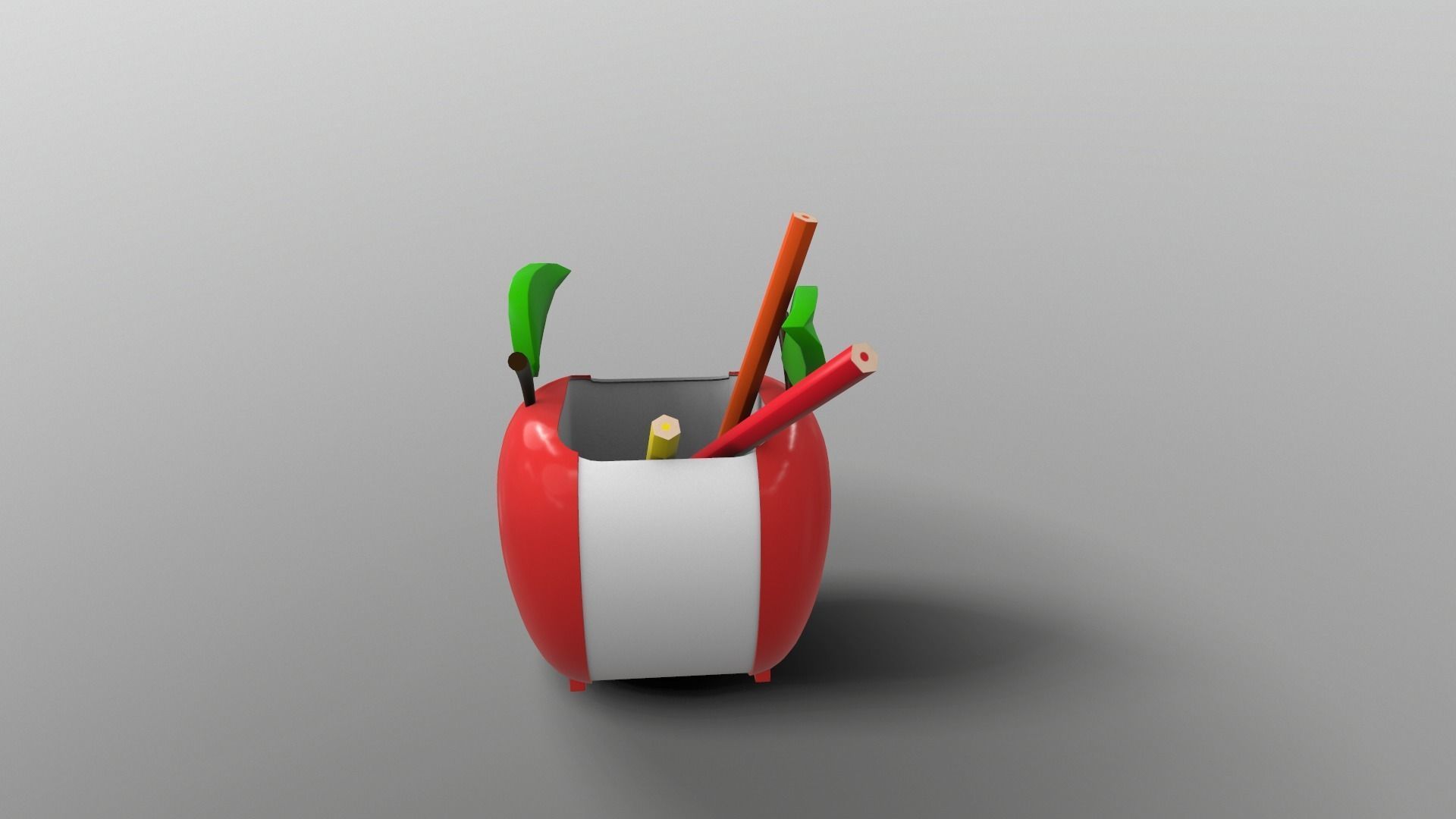 Red Apple Pencil Box  Low-poly 3D model_4
