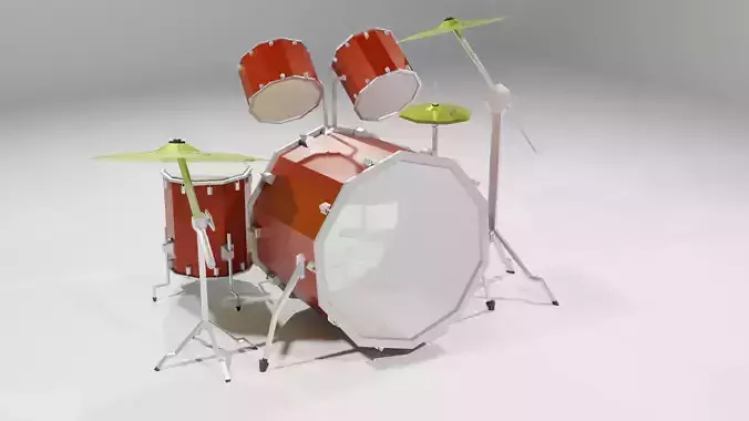 low poly drum set Low-poly 3D model