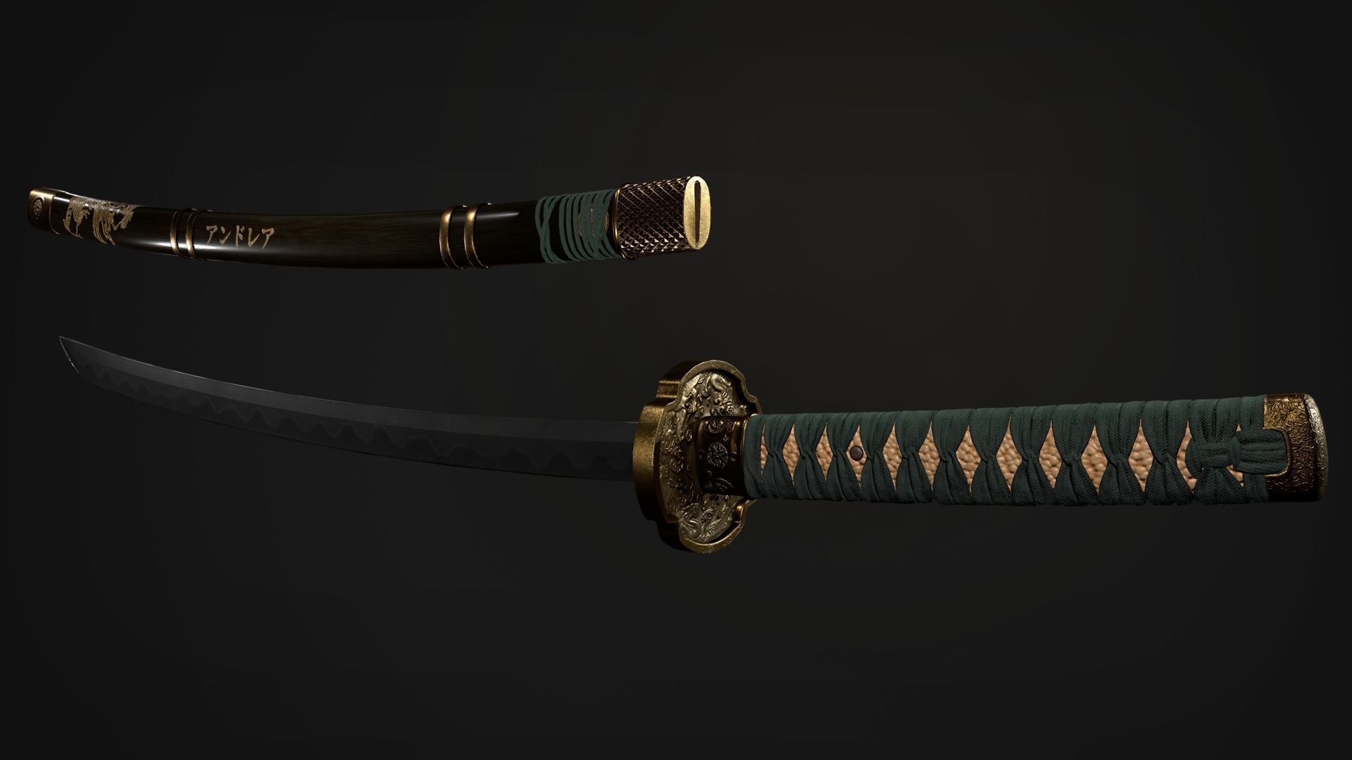 Samurai Katana Low-poly 3D model_3