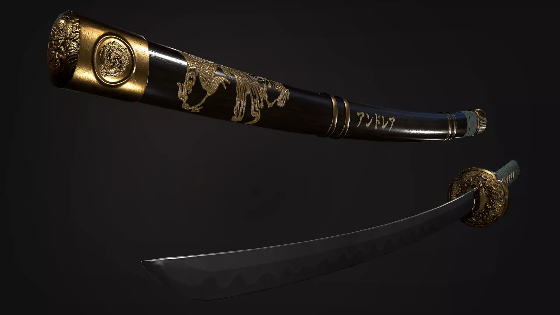 Samurai Katana Low-poly 3D model_0