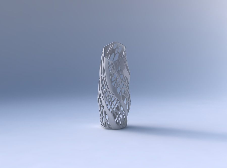 Vase twisted bent hexagon with organic lattice with solid sides 3D print model_4