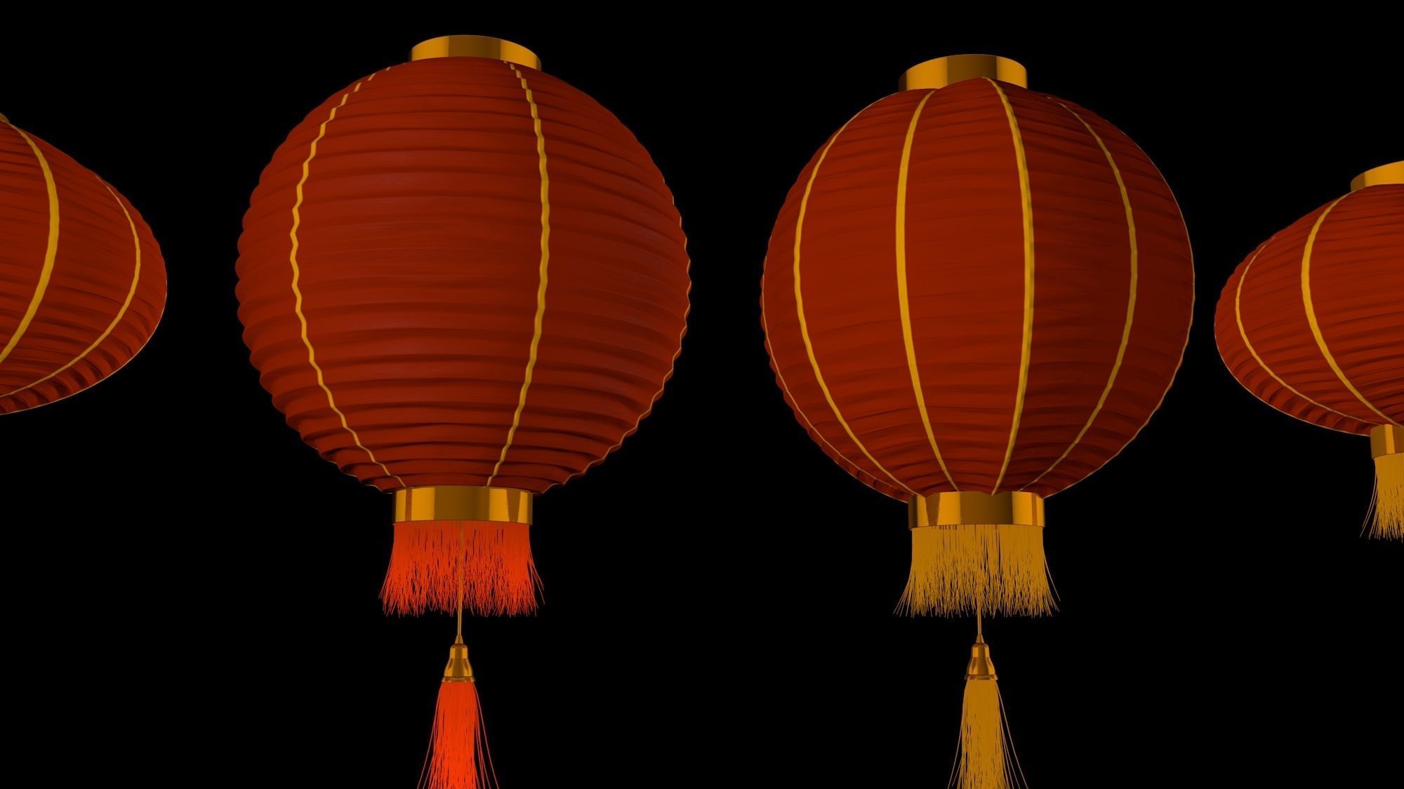 Chinese red lanterns 3D model_2