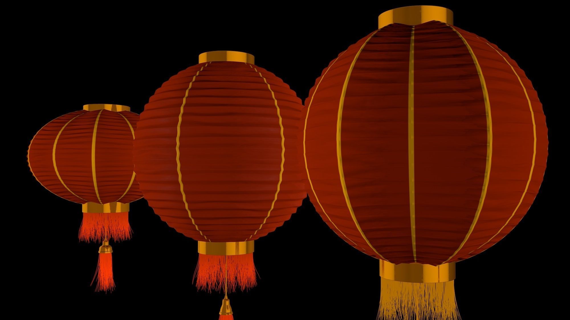 Chinese red lanterns 3D model_3