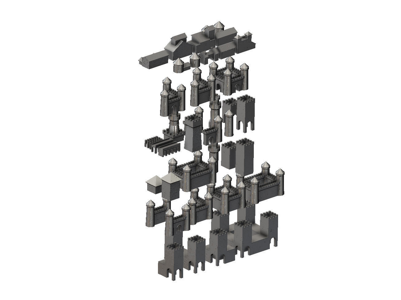 Medieval modular building miniature props 3D print model_1