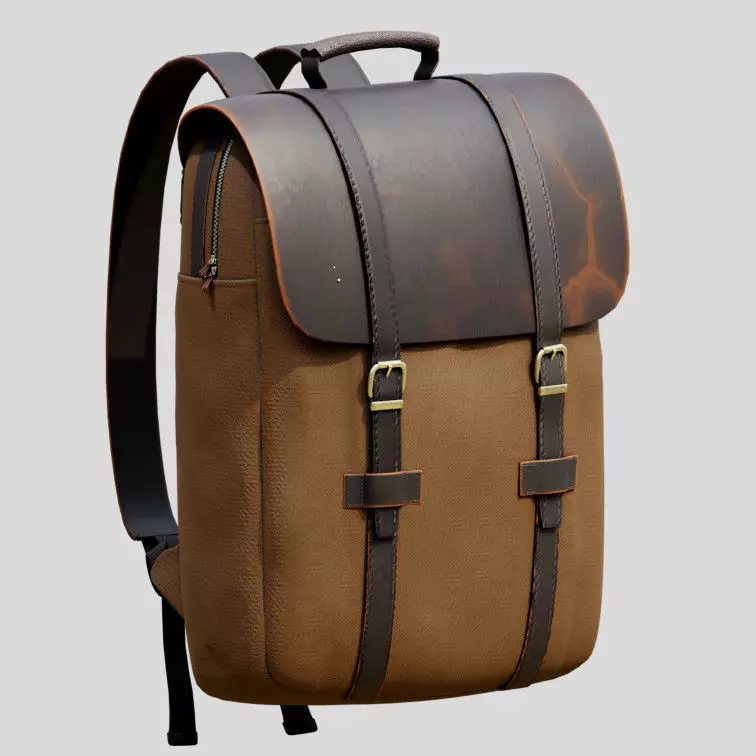 Canvas Backpack Low-poly 3D model_0