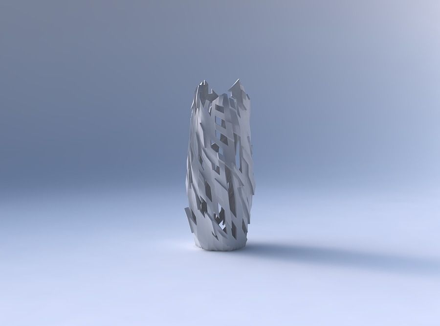 Vase twisted double arc hexagon with cuts and bulges 3D print model_4