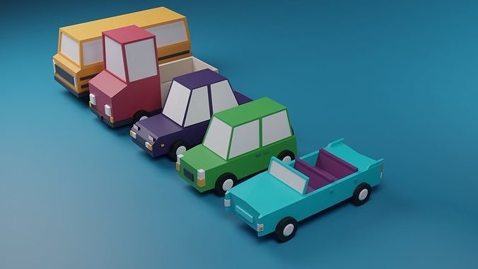 Low poly cartoon cars  3D toys for gaming use Low-poly 3D model