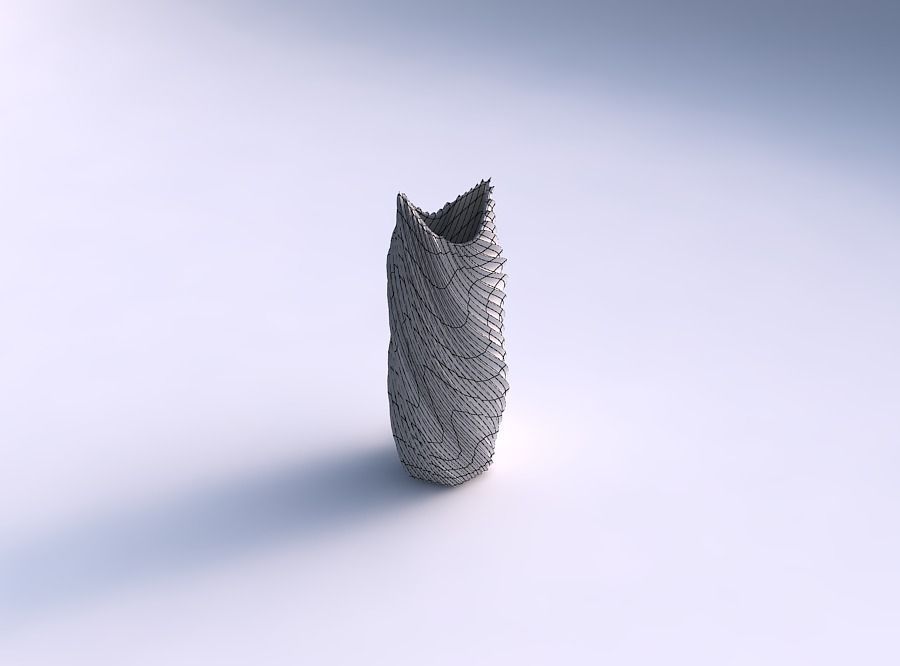 Vase twisted double arc hexagon with extruded vertical lines 2 3D print model_5