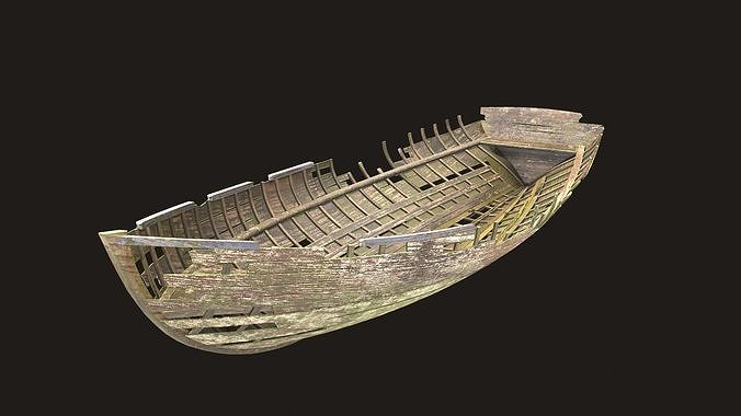 Destroyed wooden boat Low-poly 3D model