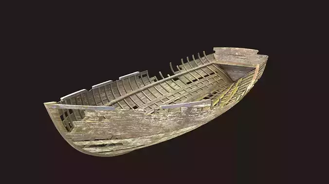Destroyed wooden boat Low-poly 3D model